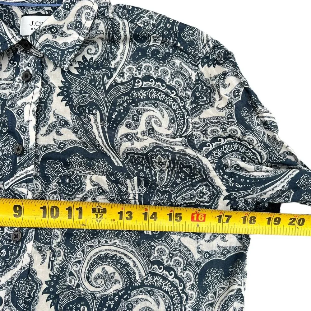 J Crew Collection Shirt Womens Size 2 Button Up‎ Blouse Blue Paisley Long Sleeve - Picture 5 of 14